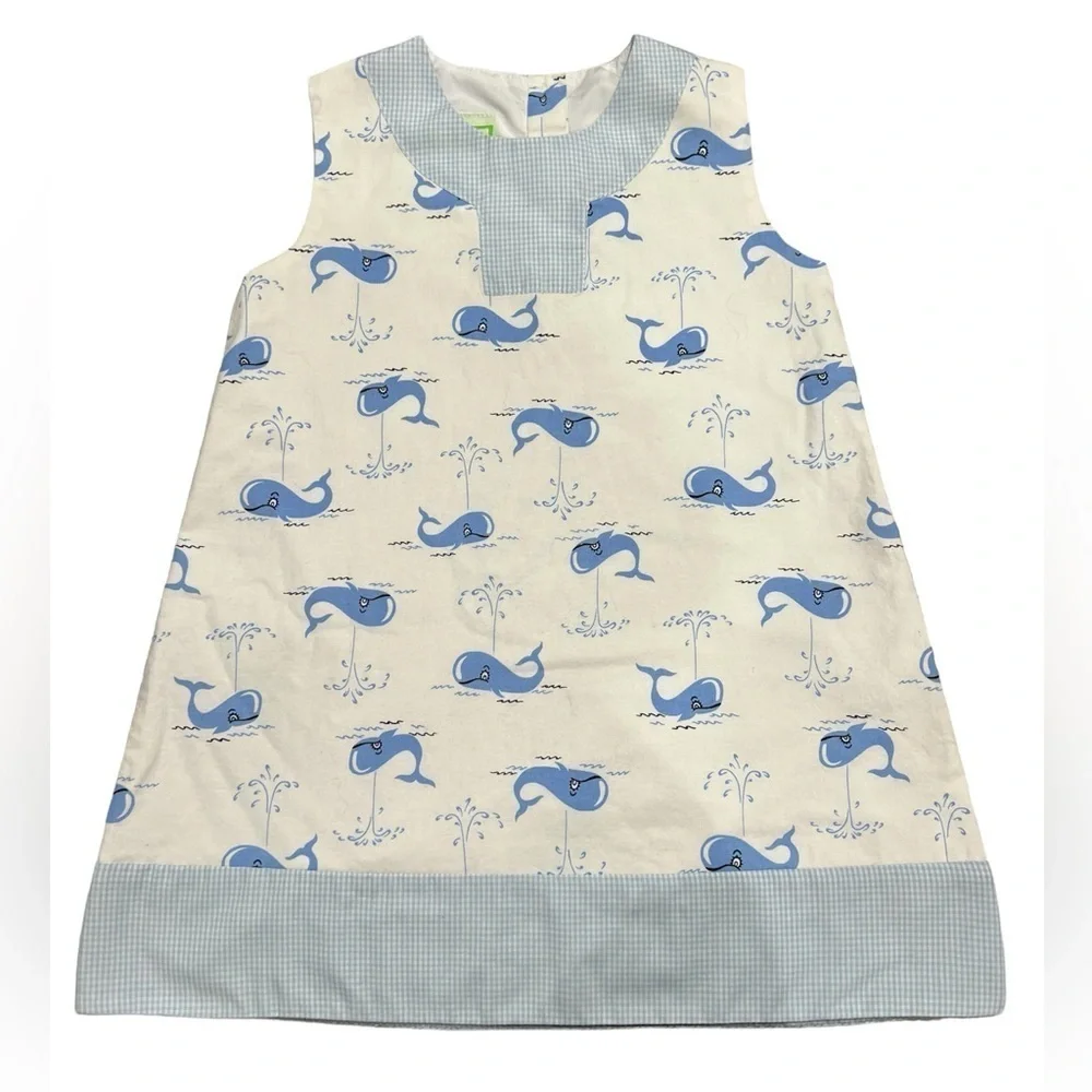 Little Threads Brand Sleeveless Dress with Whale/Check Pattern in size 4. EUC